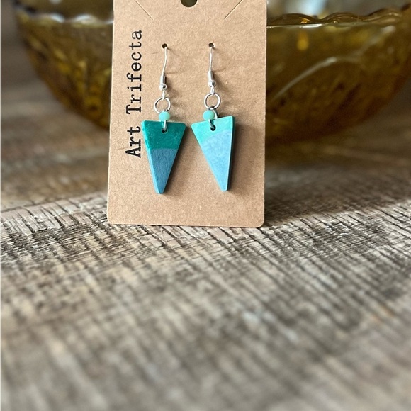Aqua Horizon Teal and Blue triangle Resin Earrings — Handmade by Art Trifecta - Picture 3 of 4